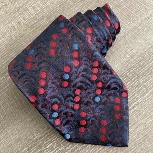 Serica Handmade in Italy Neck Tie 100% Silk Red Blue Dot Emboss Retro Pattern - Picture 7 of 7